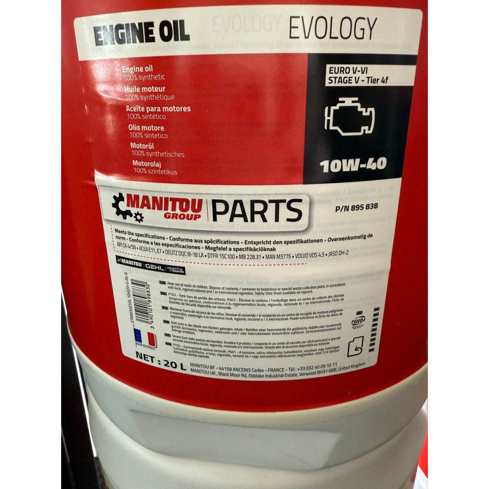 895838 Motor Oil Manitou Evology 10W40 CJ4 20L (MANITOU)